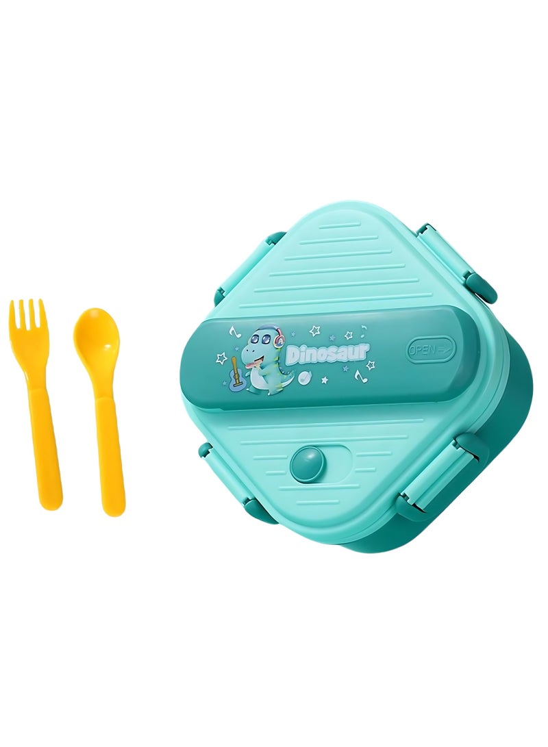 Twisoo Square Bento Lunch Box Set for Kids, 3-Compartment Portable Food Container with Sealed Lid, Cute Rabbit Anime Design, Includes Fork & Spoon, Ideal for School & Work, 800ml (Dinosaur ) - Image 1