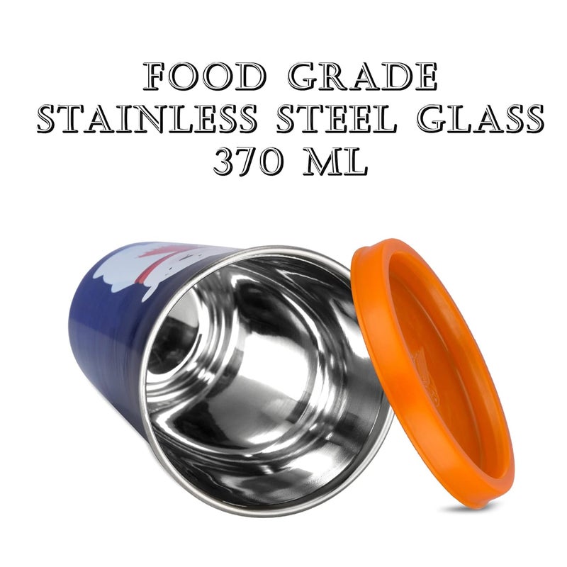 PDDFALCON Polar Bear Cartoon Print Steel Straw Glass Blue with Orange Lid 370ml - Image 3