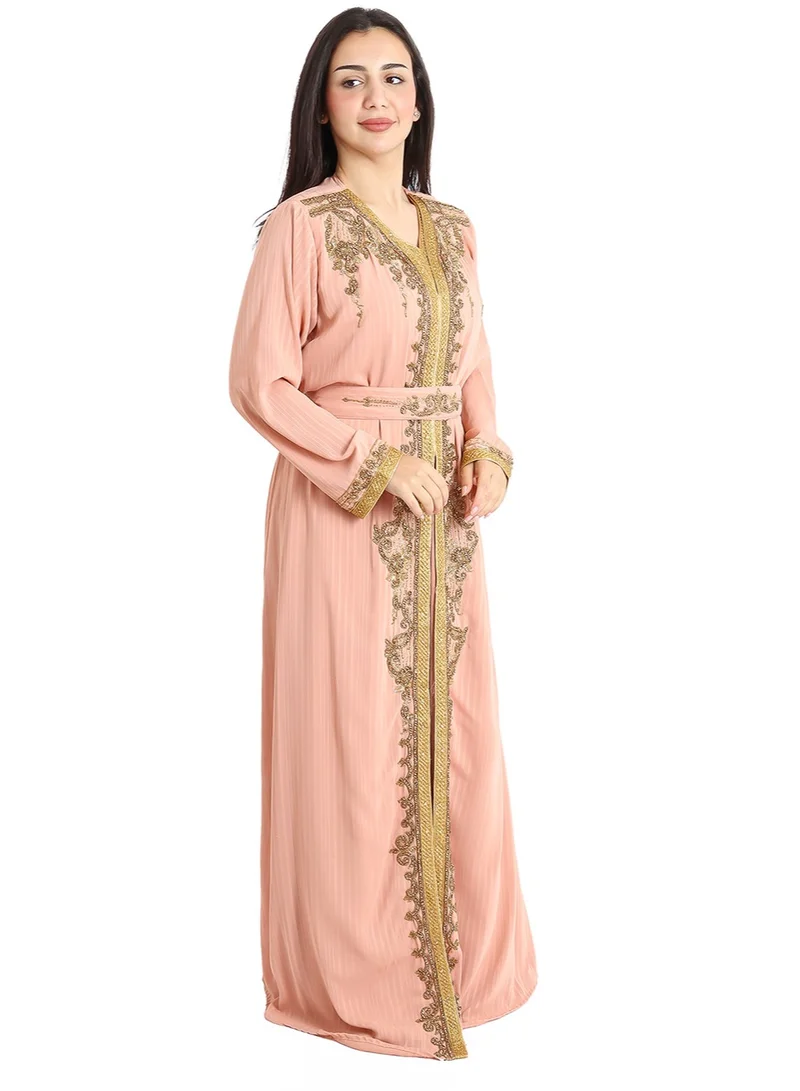 IKKXA Handcrafted Embellished Peach Kaftan IKW1090