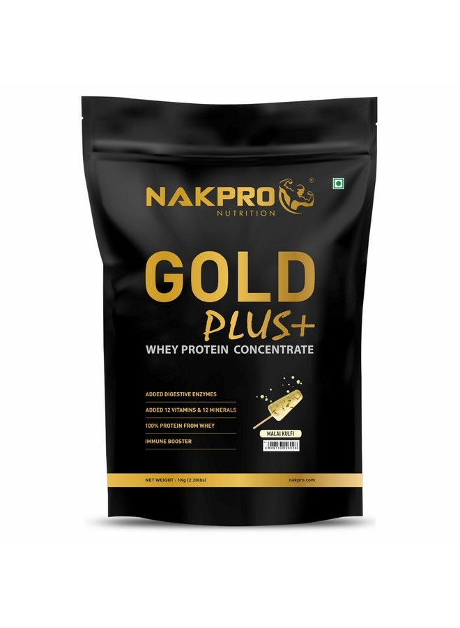 NAKPRO Gold Plus+ Whey Protein Concentrate with Digestive Enzymes | 25.46g Protein, 5.57g BCAA | Added Vitamins & Minerals (1 Kg, Malai Kulfi) - Image 1