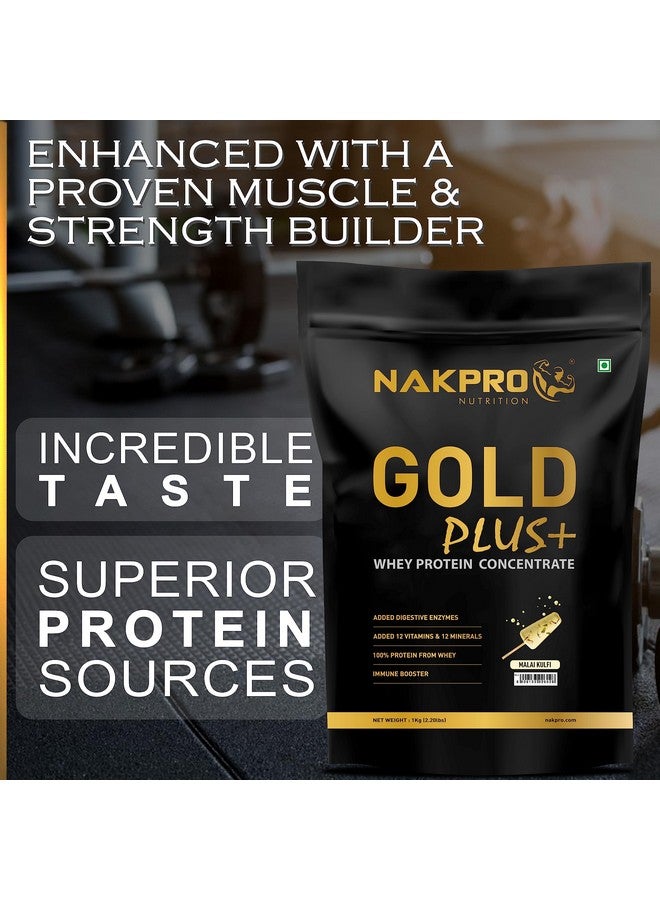 NAKPRO Gold Plus+ Whey Protein Concentrate with Digestive Enzymes | 25.46g Protein, 5.57g BCAA | Added Vitamins & Minerals (1 Kg, Malai Kulfi) - Image 5