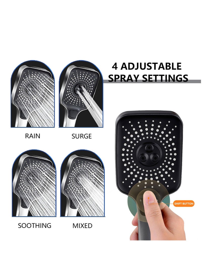Zikra Shower Head High Pressure Shower Heads With 4 Spray Modes, Powerful Square Shower Head to Increase Water Pressure, Handheld Shower Head, Universal Water Saving Shower Head - Image 2