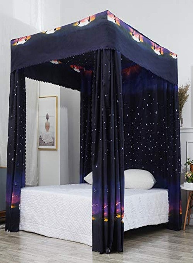 Mengersi Galaxy Star Four Corner Post Bed Curtain Canopy Bedroom Decoration for Girls Adults Windproof Lightproof Bed Canopies Child Gift (Queen,Black) - Image 1
