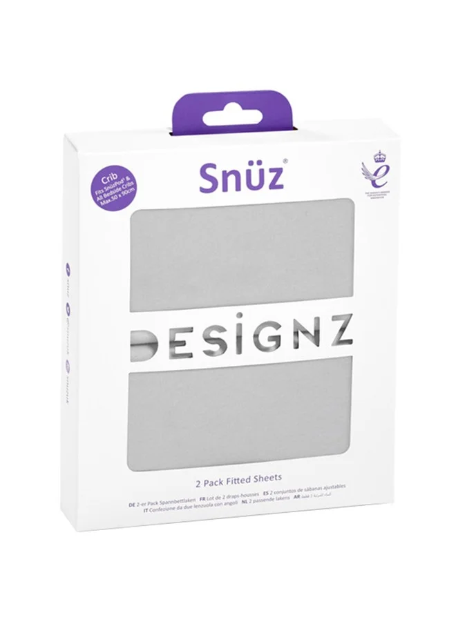 Snuz Pack of 2 Crib Fitted Sheets, Design Ed To Fit Pod Bedside Cribs, 100% Cotton, Infant And Baby, Pattern Grey, Fitted Sheet Size - 44 X 80Cm