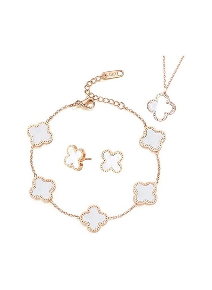NIBEMINENT Four Leaf Clover Jewellery Set (White) - Image 2