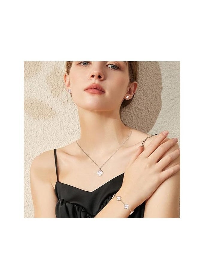 NIBEMINENT Four Leaf Clover Jewellery Set (White) - Image 1
