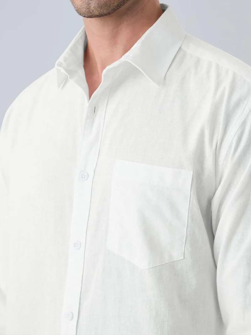 The Souled Store  The Souled Store: Men and Boys Long Sleeve Spread Collar White Solid Cotton Linen Regular Shirt  | Best Price UAE