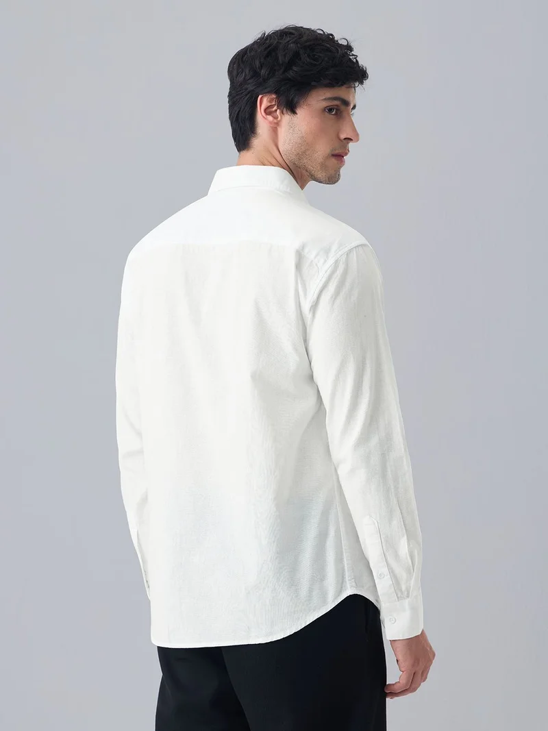 The Souled Store  The Souled Store: Men and Boys Long Sleeve Spread Collar White Solid Cotton Linen Regular Shirt  | Best Price UAE