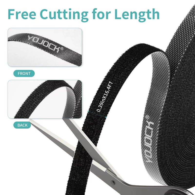 YOJOCK Reusable Adjustable Hook and Loop Cable Ties â€“ 0.4in x 16ft Cord Straps for Cable Management, Wire Bundling, Home Organization, Office and Outdoor Use (Black) - Image 3