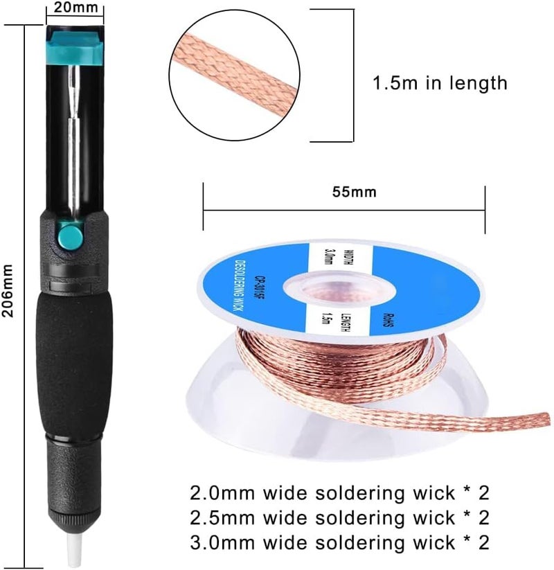 Excefore Pieces Solder Sucker Desoldering Wick Kit, Including 1 Pcdesoldering Sucker And 6 Pcs Solder Braid Wick (2.0Mm/2.5Mm/3.0Mm Width, 1.5M Length) With Flux, Desoldering Vacuum Pump Solder Removal Tool - Image 4