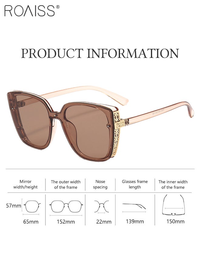roaiss - Women's Butterfly Sunglasses, UV400 Protection Sun Glasses with Hollow Metal Side Design, Oversize Fashion Anti-glare Sun Shades for Women with Glasses Case, 65mm, Light Brown - Image 1
