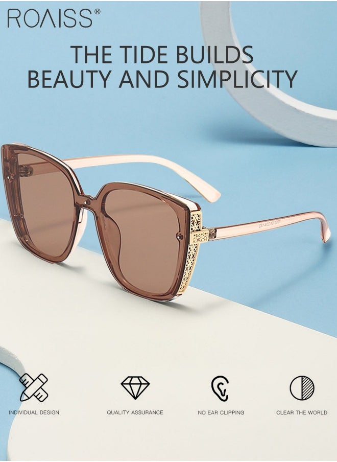 roaiss - Women's Butterfly Sunglasses, UV400 Protection Sun Glasses with Hollow Metal Side Design, Oversize Fashion Anti-glare Sun Shades for Women with Glasses Case, 65mm, Light Brown - Image 1