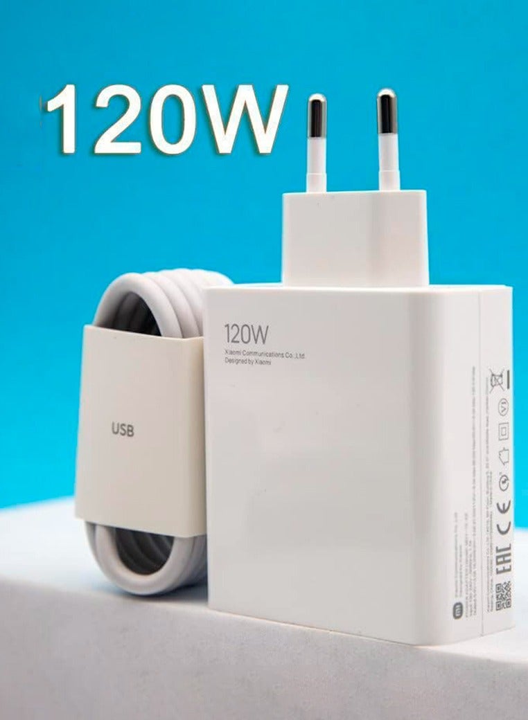 Fast Charger 120W Qc 4.0 Turbo Adapter Charger With USB-C Cable For Mi Redmi Devices