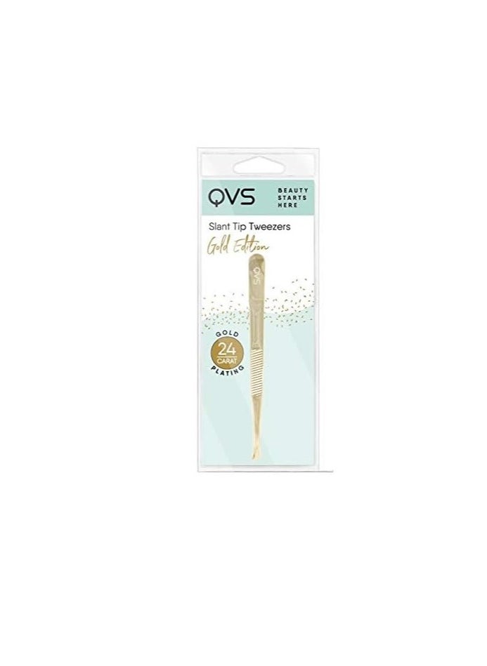 QVS Slanted Tweezers Gold Plated Tip Pack of 1 