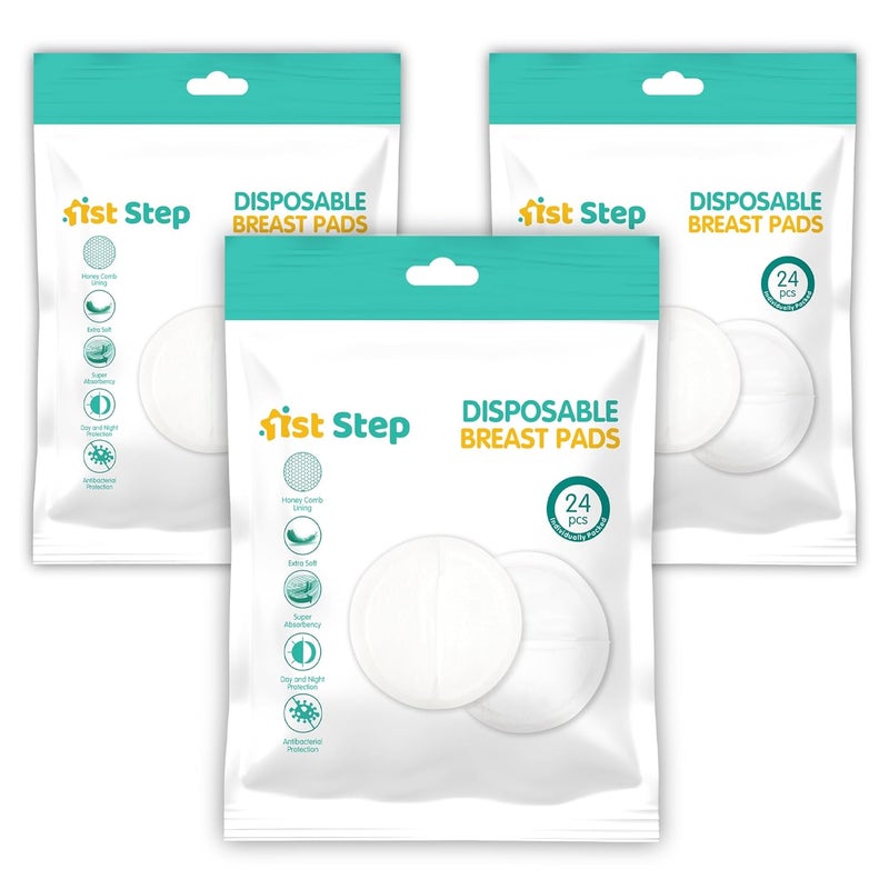 1st Step وسادات الرضاعة القابلة للتصرف مع بطانة خلية النحل من الخطوة الأولى (72 قطعة) - Image 1