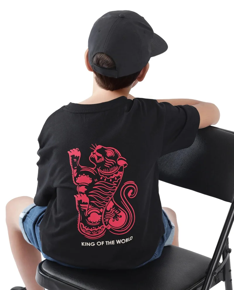 Rare Ones Rare Ones Kids Tiy Black Cotton Graphic Print Slip-On Oversized Fit T-Shirt