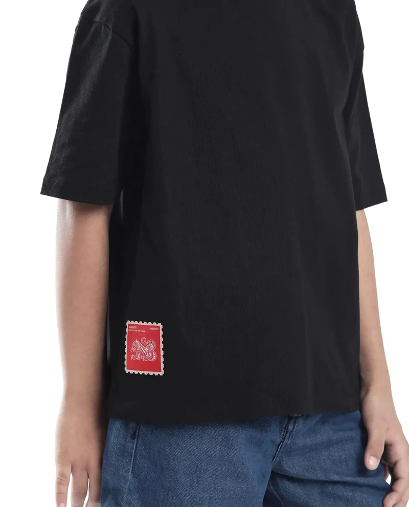 Rare Ones Rare Ones Kids Tiy Black Cotton Graphic Print Slip-On Oversized Fit T-Shirt