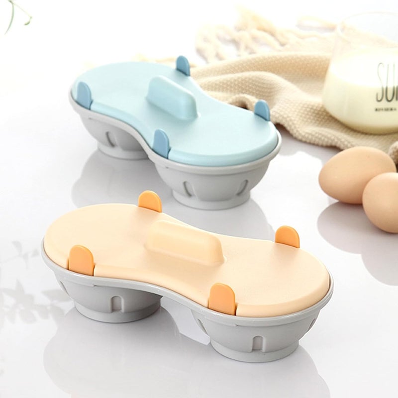 WOFALA 2 Cavity Microwave Egg Cooker, Breakfast Double Row Egg Cooker, Poached Egg Cup Kitchen Cooking Gadgets (Light Blue) - Image 5