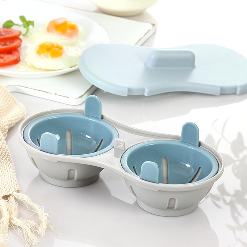 WOFALA 2 Cavity Microwave Egg Cooker, Breakfast Double Row Egg Cooker, Poached Egg Cup Kitchen Cooking Gadgets (Light Blue) - Image 4