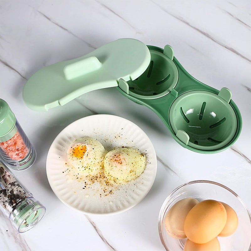 WOFALA 2 Cavity Microwave Egg Cooker, Breakfast Double Row Egg Cooker, Poached Egg Cup Kitchen Cooking Gadgets (Light Blue) - Image 3
