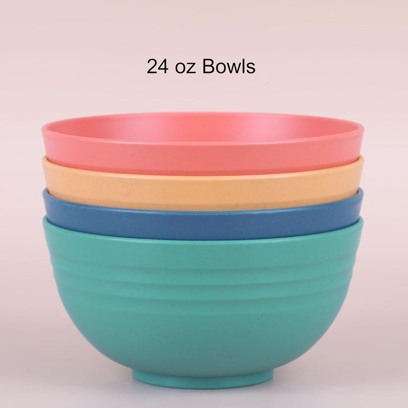 LuckyZone Unbreakable Cereal Bowls - 24 oz Reusable Wheat Straw Bowl Set of 4 - Dishwasher & Microwave Safe - Perfect for Cereal, Soup and Rice - BPA Free, Healthy & Eco-Friendly (4 Color_H) - Image 2