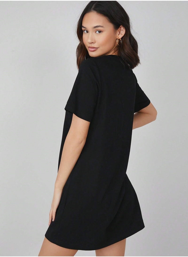 Mesery Dress Cotton Short Sleves-BLack  - Image 2