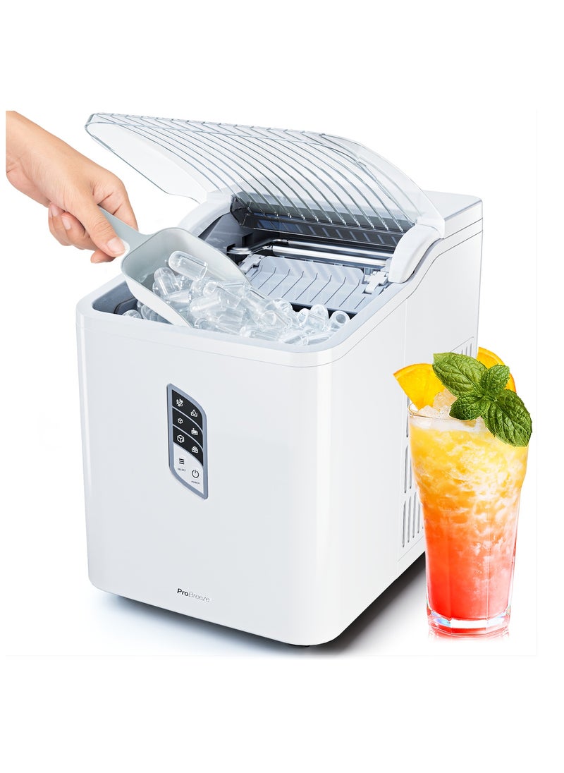 Pro Breeze - Pro Breeze Ice Maker Machine, Large Countertop Ice Maker with Ice Scoop, 15 kg Compact Self-Cleaning Clear Ice Maker, Ice Ready in 6-9 Mins, 2 Sizes of Bullet Ice for Home, Kitchen, Bar, Party - White - Image 1
