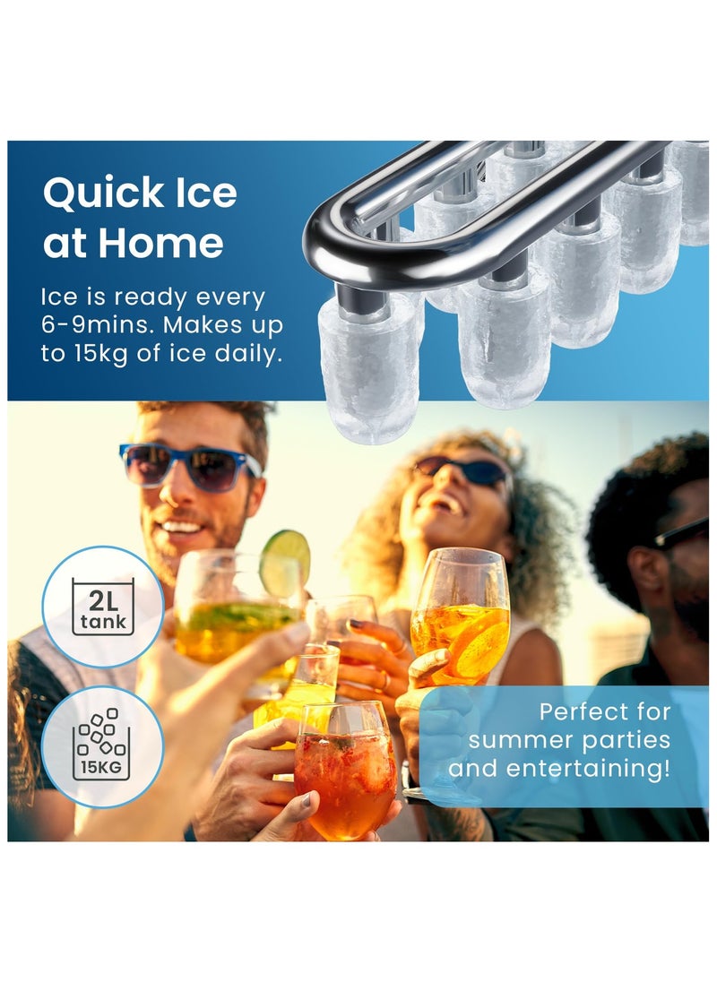 Pro Breeze - Pro Breeze Ice Maker Machine, Large Countertop Ice Maker with Ice Scoop, 15 kg Compact Self-Cleaning Clear Ice Maker, Ice Ready in 6-9 Mins, 2 Sizes of Bullet Ice for Home, Kitchen, Bar, Party - White - Image 1