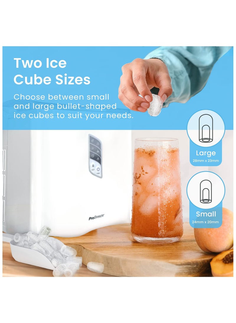 Pro Breeze - Pro Breeze Ice Maker Machine, Large Countertop Ice Maker with Ice Scoop, 15 kg Compact Self-Cleaning Clear Ice Maker, Ice Ready in 6-9 Mins, 2 Sizes of Bullet Ice for Home, Kitchen, Bar, Party - White - Image 1