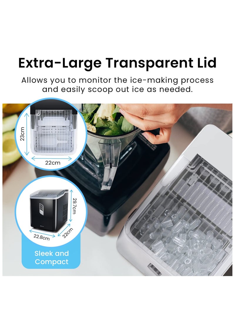 Pro Breeze - Pro Breeze Ice Maker Machine, Large Countertop Ice Maker with Ice Scoop, 15 kg Compact Self-Cleaning Clear Ice Maker, Ice Ready in 6-9 Mins, 2 Sizes of Bullet Ice for Home, Kitchen, Bar, Party - White - Image 1