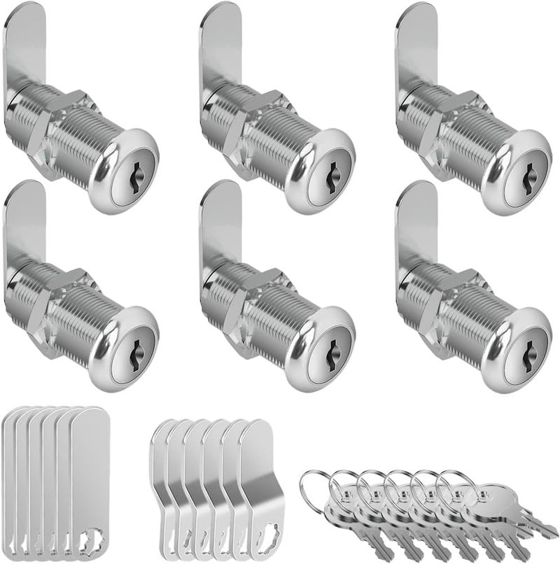 PawGlow Cabinet Locks with Keys, 1-1/2" Long Cam Lock Keyed Alike, Secure Files Drawers Mailbox RV Storage Tool Box Thick Drawer Replacement Set, Zinc Alloy (6 Pack, 1-1/2 Inch) - Image 1