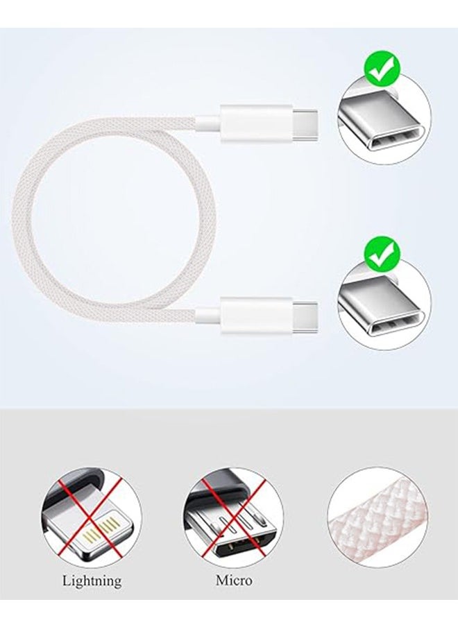 iPhone Charger Cord, 60W USB C with 2M Woven Charging Cable, Type-C To Type-C, Suitable for 16/Plus/Pro/Pro Max, iPhone 15 Full Series, MacBook, iPad Pro/Air, and More, White