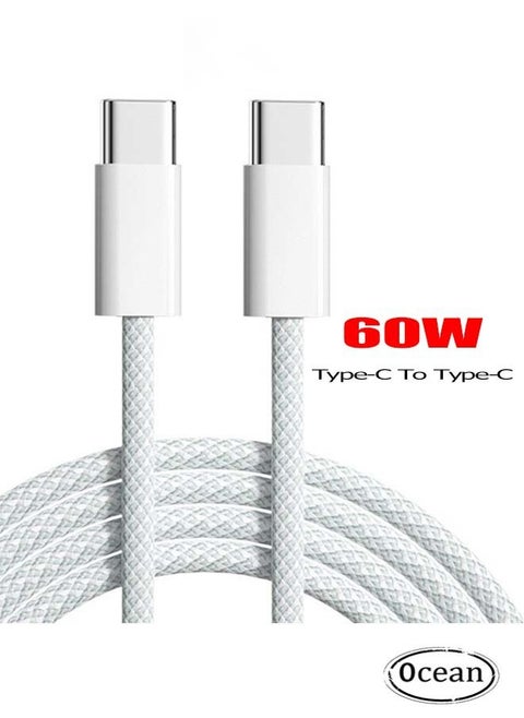 iPhone Charger Cord, 60W USB C with 2M Woven Charging Cable, Type-C To Type-C, Suitable for 16/Plus/Pro/Pro Max, iPhone 15 Full Series, MacBook, iPad Pro/Air, and More, White