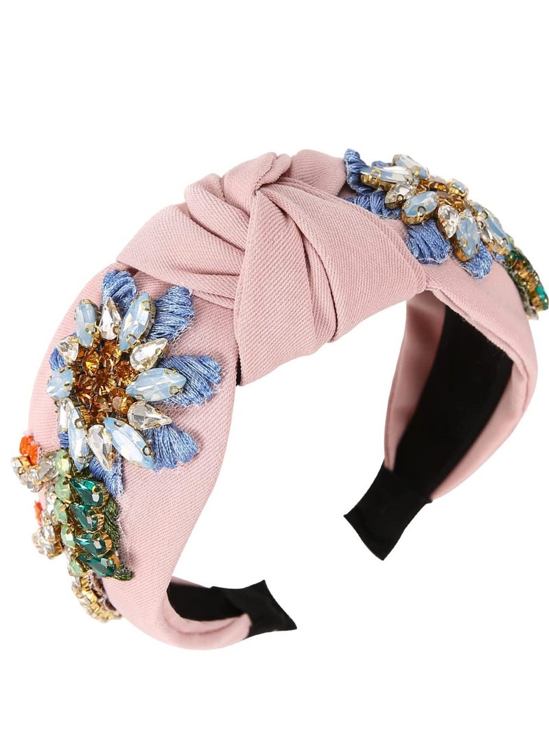 إسكدنيا Rhinestone Crystal Headband for Women Handmade Jewelry Girls Hair Accessories Diamond Fashion Headbands Girl Handmade Beaded Glitter Hairbands Vintage Hairband Elastic Hair Hoops Pink - Image 1