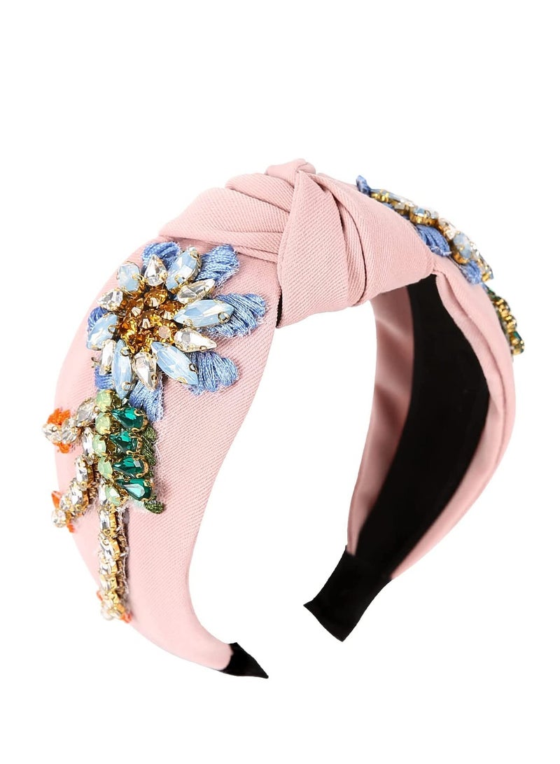 إسكدنيا Rhinestone Crystal Headband for Women Handmade Jewelry Girls Hair Accessories Diamond Fashion Headbands Girl Handmade Beaded Glitter Hairbands Vintage Hairband Elastic Hair Hoops Pink - Image 2