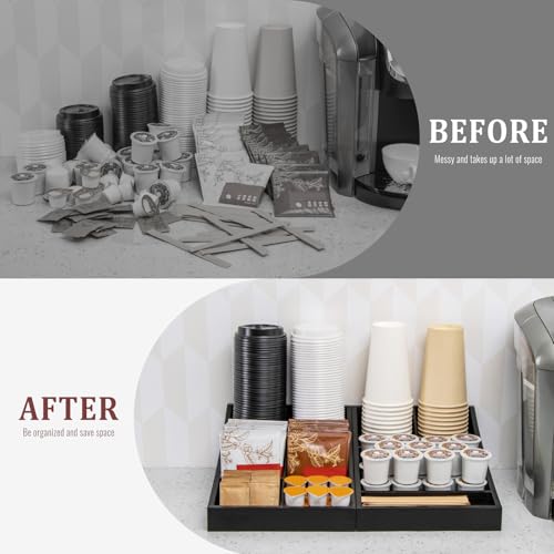 ANBOXIT Coffee Station Organizer for Countertop, Condiment Service Organizer, Coffee Bar Supplies Caddy for Home, Office and Breakroom - Wooden, Black, 9 Compartment, Two-in-One - Image 4