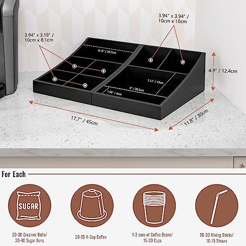 ANBOXIT Coffee Station Organizer for Countertop, Condiment Service Organizer, Coffee Bar Supplies Caddy for Home, Office and Breakroom - Wooden, Black, 9 Compartment, Two-in-One - Image 5