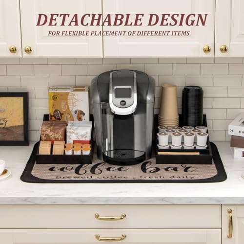 ANBOXIT Coffee Station Organizer for Countertop, Condiment Service Organizer, Coffee Bar Supplies Caddy for Home, Office and Breakroom - Wooden, Black, 9 Compartment, Two-in-One - Image 2