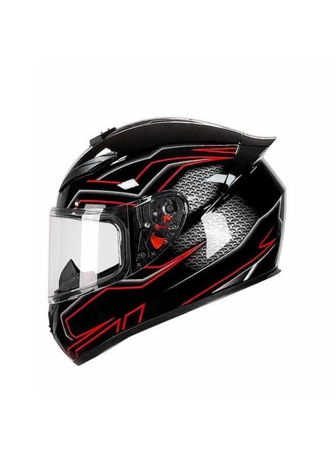 Red Line transparent Mirror Transparent Mirror Electric Motorcycle Helmet Fashion Men's And Women's Four Seasons Electric Car Full Helmet Bluetooth Tail Colorful Helmet