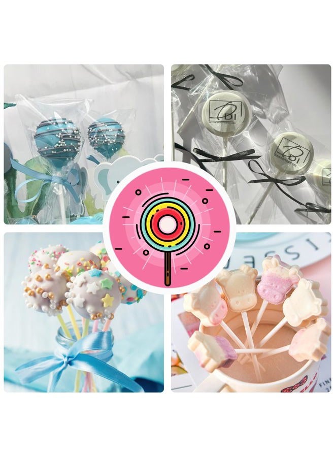 Eiahonen 300 PCS Cake Pop Sticks and Wrappers Kit Including 100ct 6-inch Cake Pop Paper Lollipop Sticks, 100ct Clear Candy Treat Bags, 100ct Gold Twist Ties for Cake Pops, Lollipops, Candy, Chocolate - Image 5