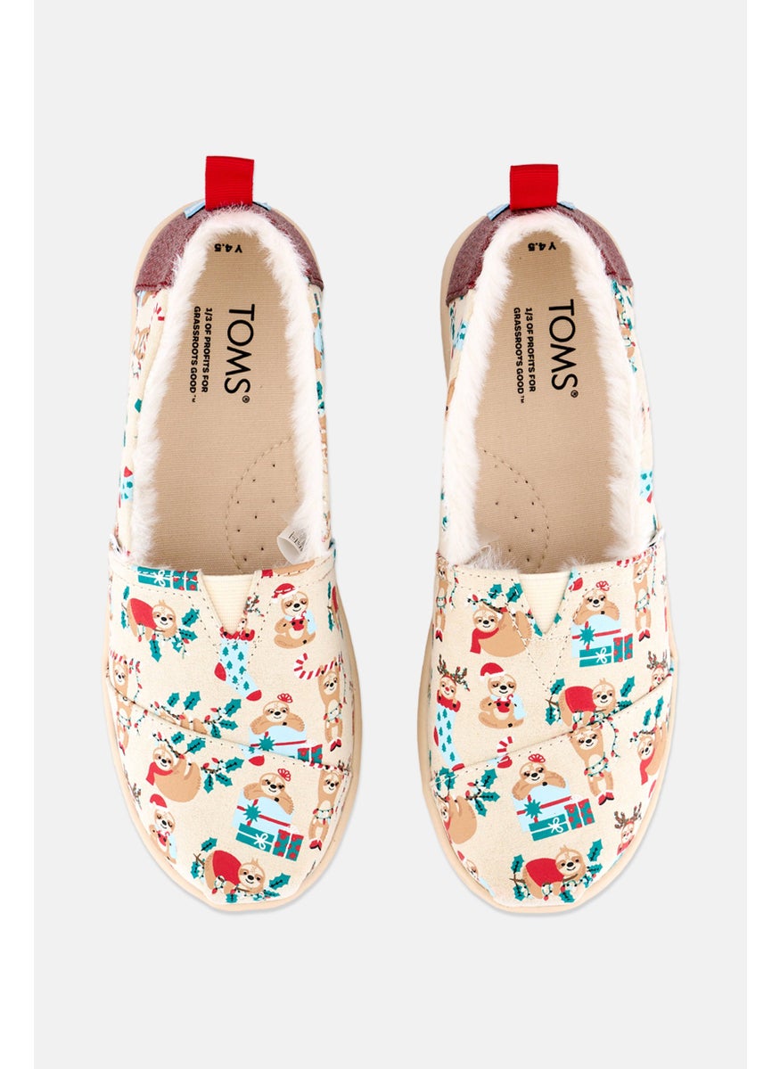 TOMS Kids Boy Dark Holiday Slip On Shoes, Beige Combo  - Image 2