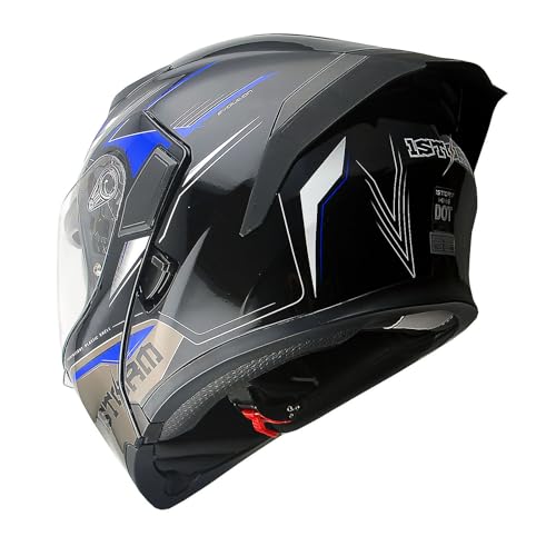 1Storm خوذة دراجة نارية 1Storm قابلة للتعديل بوجه كامل مع واقي مزدوج: HB89 ستورم أزرق - Image 1