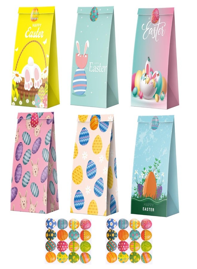 Linelglobal Easter Treat Bag, Small Easter Goodie Paper Bag, Easter Party Favor Bags Bulk, Egg Bunny Chick 24 Pack - Image 1