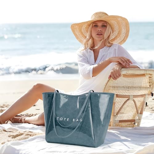 KALIDI FANCY FOREST KALIDI Large PVC Tote Bag Women Weekender Hobo Bag Travel Purse Trendy Kraft Paper Oversize Shoulder Handbag for Work College Beach - Image 3
