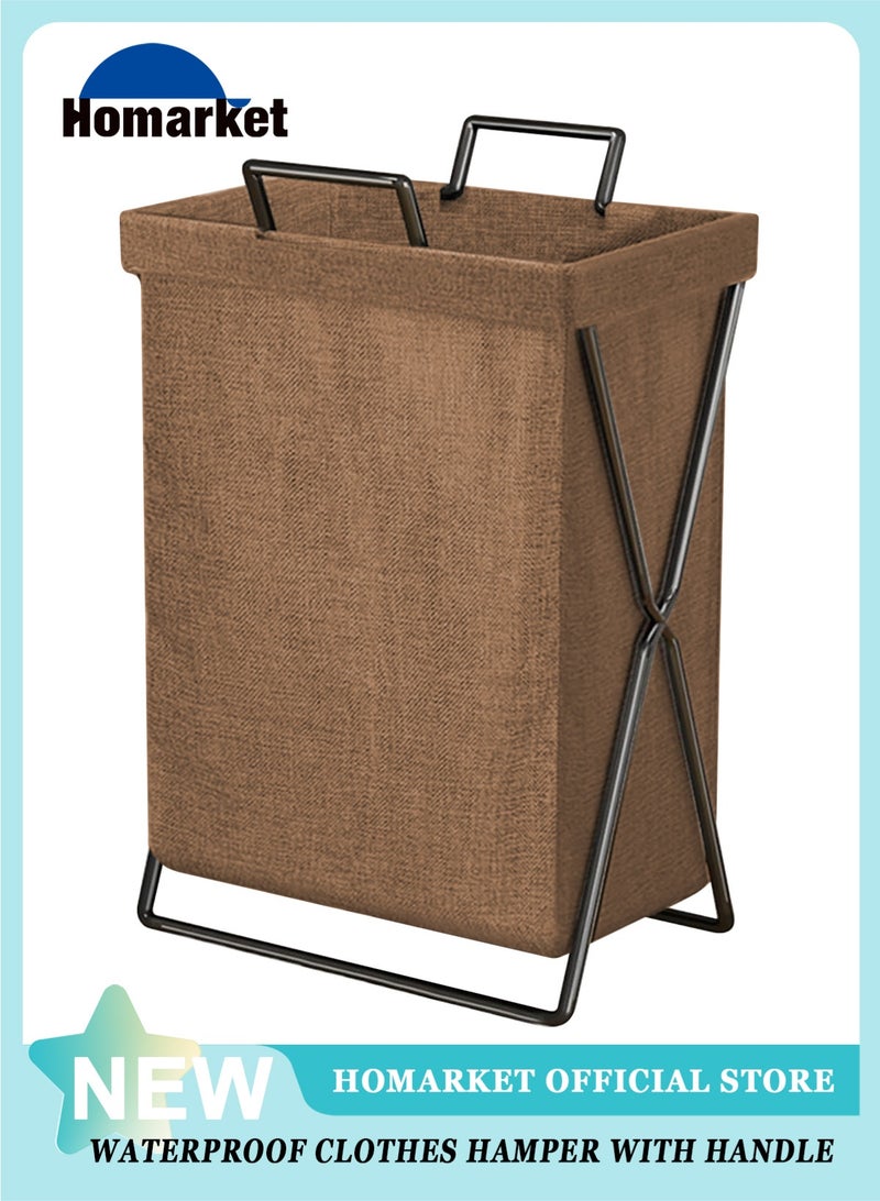 HomarKet Foldable Laundry Basket with Stainless Steel Frame, 50L Collapsible Waterproof Laundry Basket, Laundry Hamper Bag Washing Bin Clothes Bag Organizer Storage Basket Hamper for Clothes Toys (Brown) - Image 1