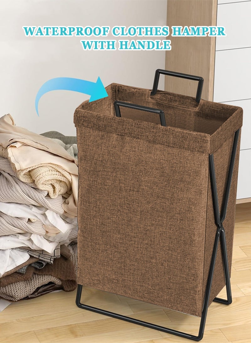 HomarKet Foldable Laundry Basket with Stainless Steel Frame, 50L Collapsible Waterproof Laundry Basket, Laundry Hamper Bag Washing Bin Clothes Bag Organizer Storage Basket Hamper for Clothes Toys (Brown) - Image 4