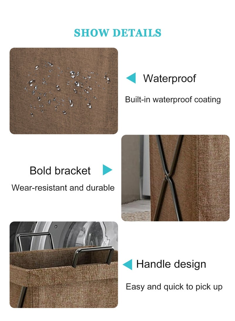 HomarKet Foldable Laundry Basket with Stainless Steel Frame, 50L Collapsible Waterproof Laundry Basket, Laundry Hamper Bag Washing Bin Clothes Bag Organizer Storage Basket Hamper for Clothes Toys (Brown) - Image 3