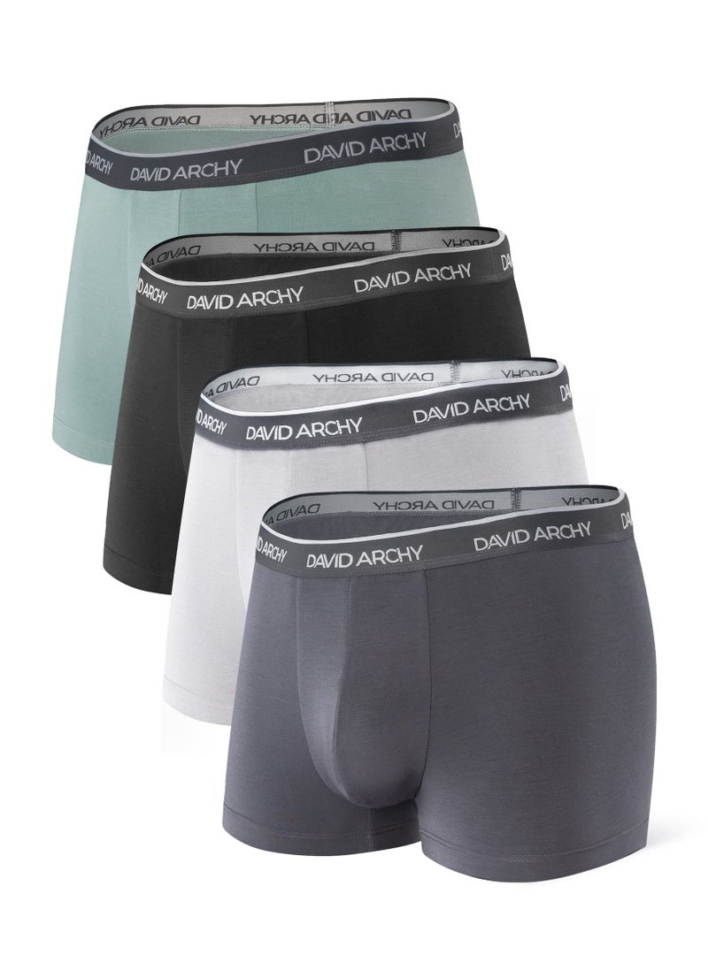DAVID ARCHY Mens Trunks Underwear Soft Breathable Rayon Made from Bamboo Trunk No Fly Pouch 4Pack XL 25