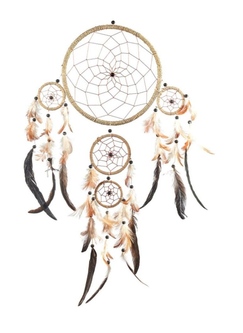 AIWANTO Large Handmade Bohemian Dream Catcher Ethical Hanging Dreamcatcher Wall Art with Natural String Feathers and Beads with Traditional Crochet Design 27cm Wide, 70cm Long  - Image 1
