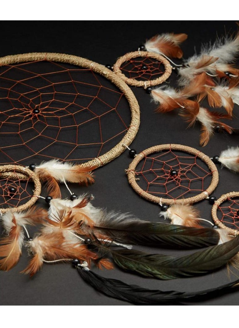 AIWANTO Large Handmade Bohemian Dream Catcher Ethical Hanging Dreamcatcher Wall Art with Natural String Feathers and Beads with Traditional Crochet Design 27cm Wide, 70cm Long  - Image 4